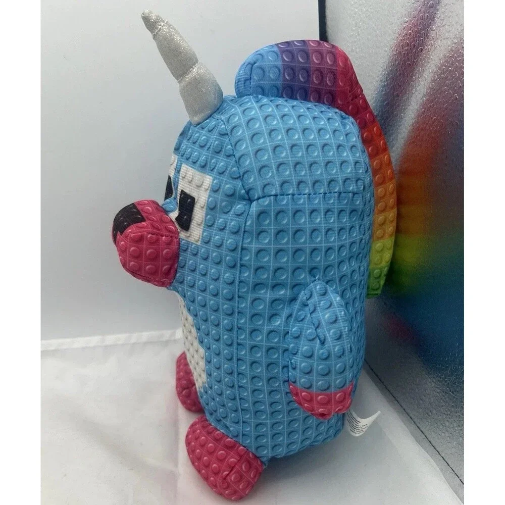 Nanco Blue Unicorn Plush 10” Pixel Block Style Stuffed Animal Pink White Toy